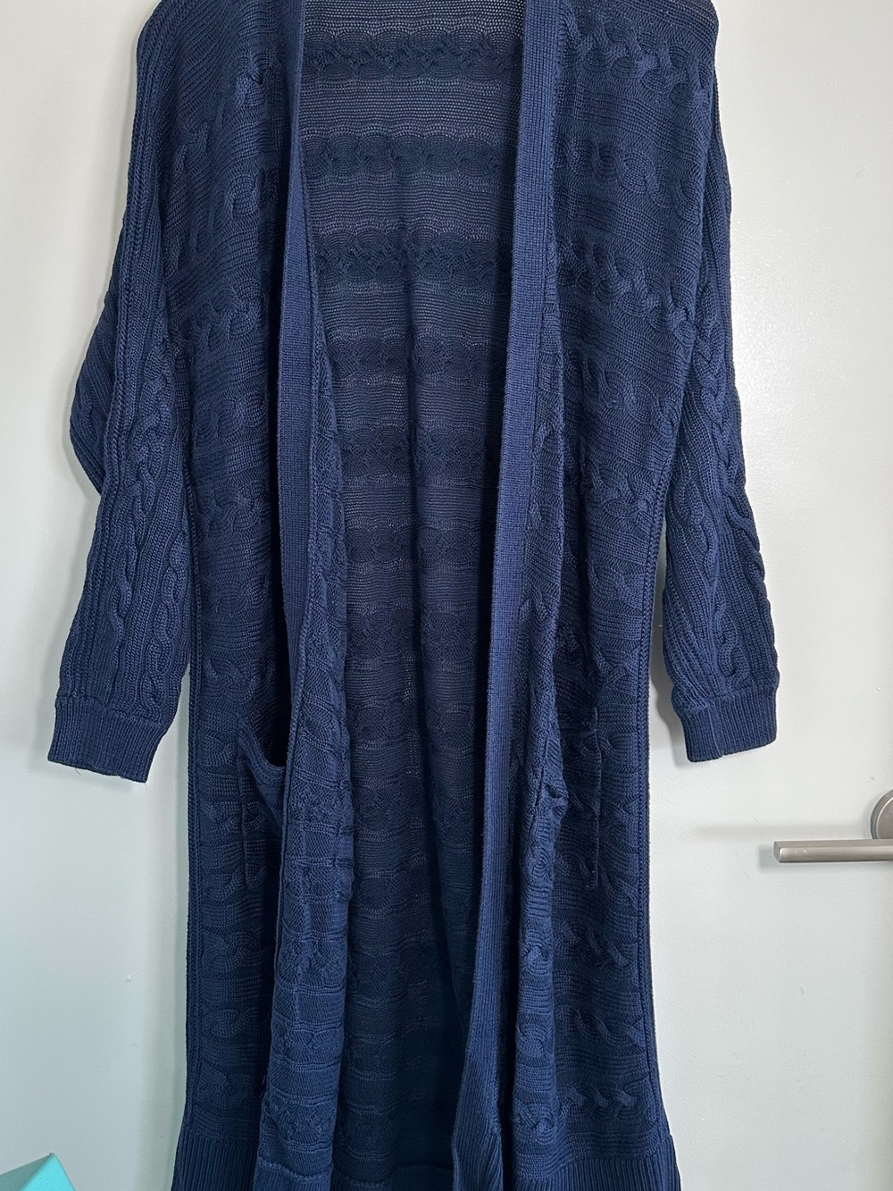 Ralph Lauren Navy Cable Knit Long Cardigan with Pockets